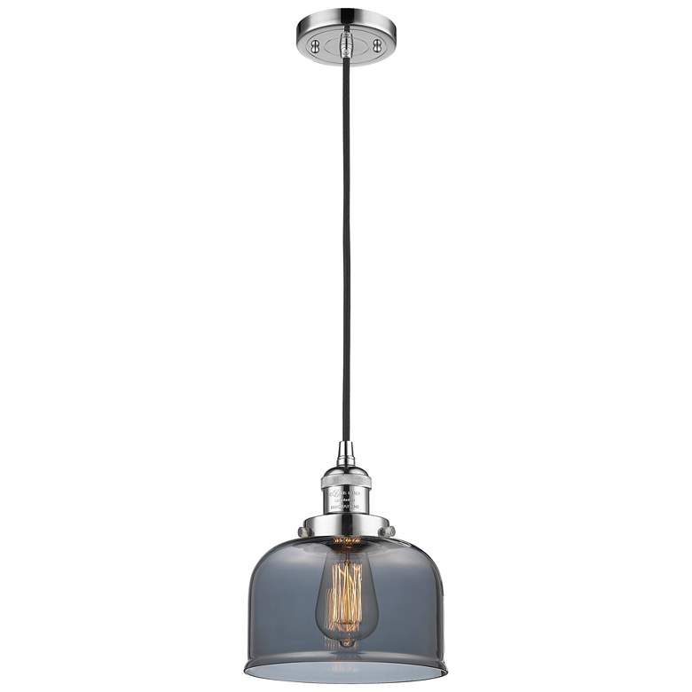Image 1 Franklin Restoration Bell 8" Chrome Corded Mini Pendant w/ Smoke Shade