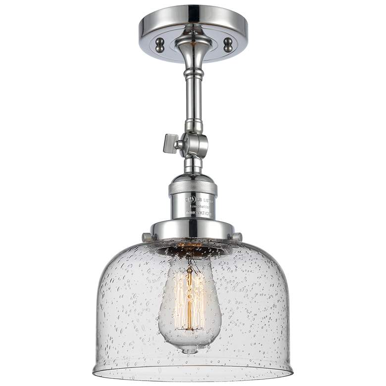 Image 1 Franklin Restoration Bell 8" Chrome Semi Flush Mount w/ Seedy Shade