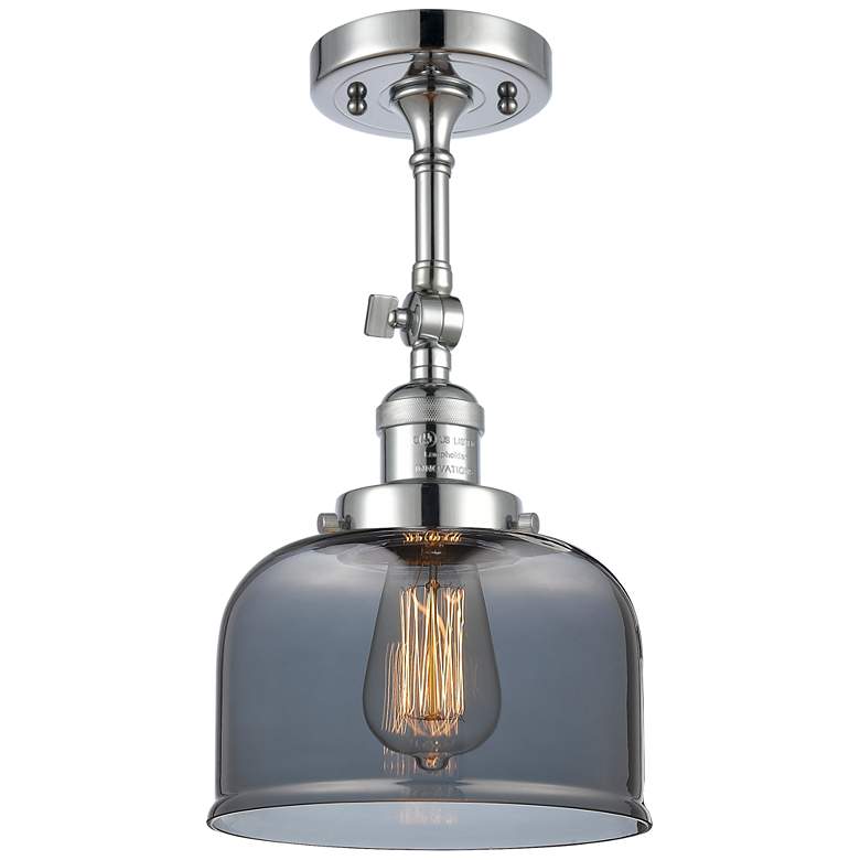 Image 1 Franklin Restoration Bell 8" Chrome Semi Flush Mount w/ Smoke Shade