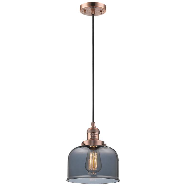 Image 1 Franklin Restoration Bell 8" Copper Corded Mini Pendant w/ Smoke Shade