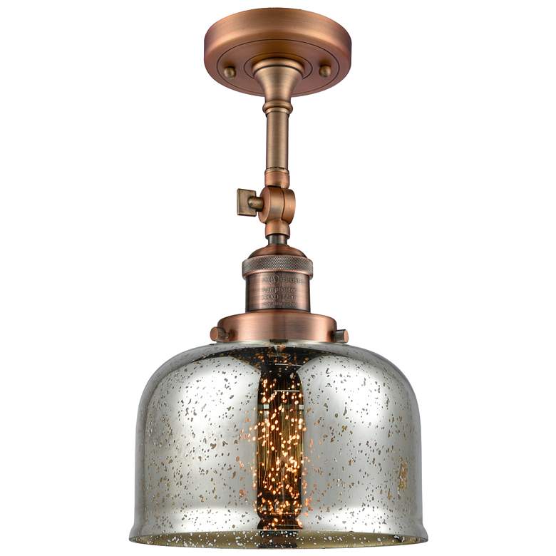 Image 1 Franklin Restoration Bell 8 inch Copper Semi Flush Mount w/ Mercury Shade