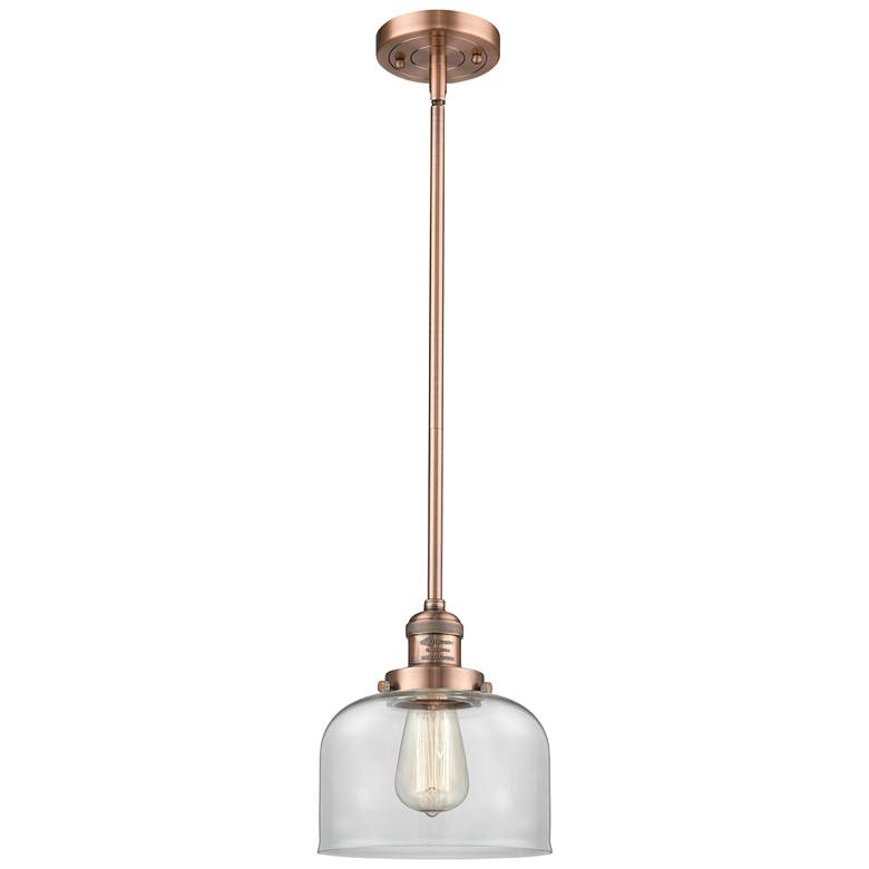 Image 1 Franklin Restoration Bell 8" Copper Stemmed Mini Pendant w/ Clear Shad