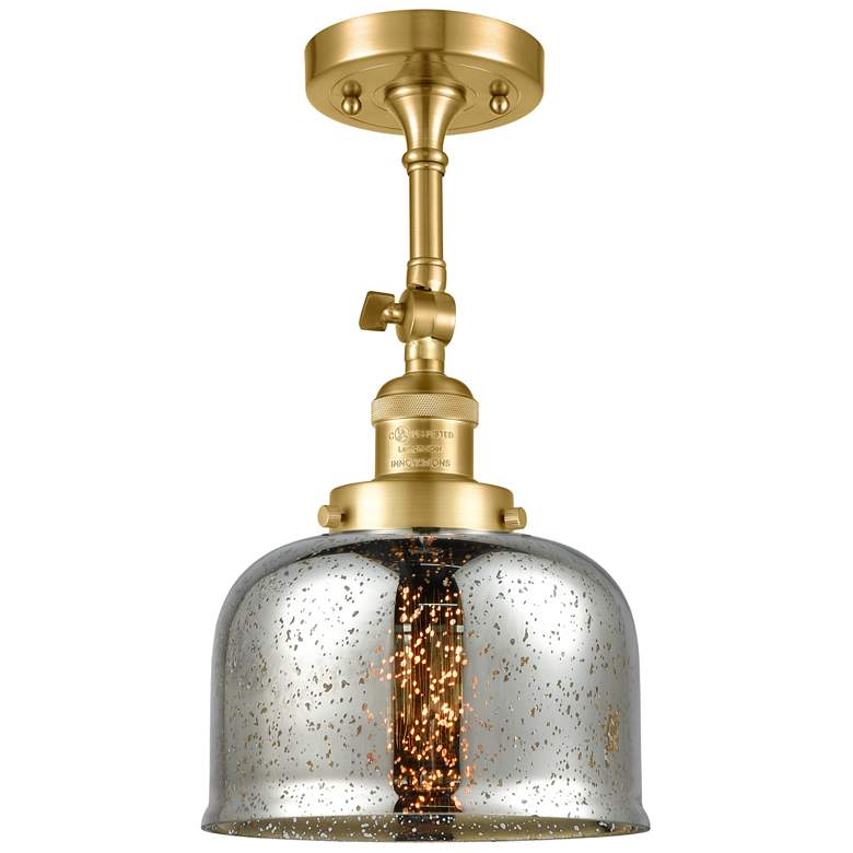 Image 1 Franklin Restoration Bell 8" Gold Semi Flush Mount w/ Mercury Shade