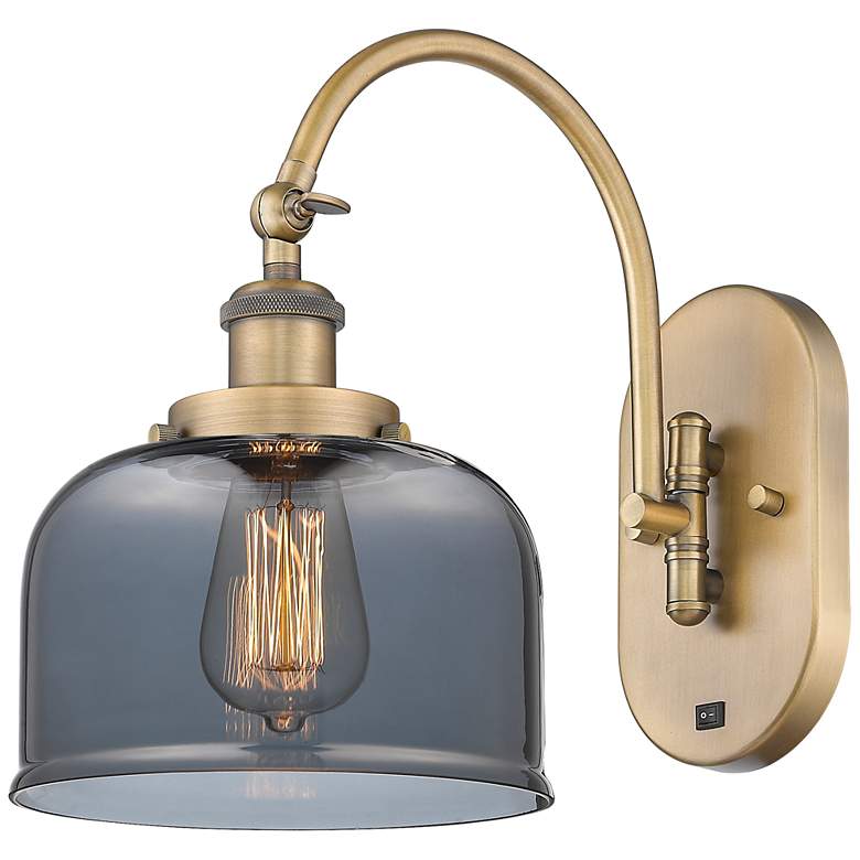 Image 1 Franklin Restoration Bell 8" Incandescent Sconce - Brass - Smoke Shade