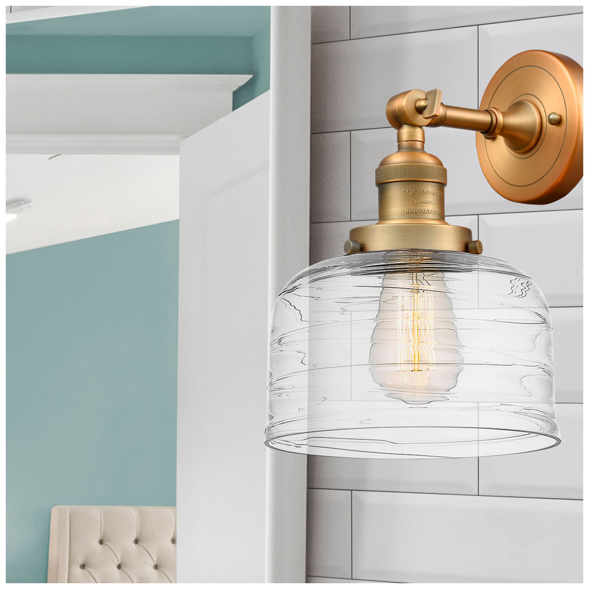 Image 3 Franklin Restoration Bell 8" Incandescent Sconce - Brass - Swirl Shade more views