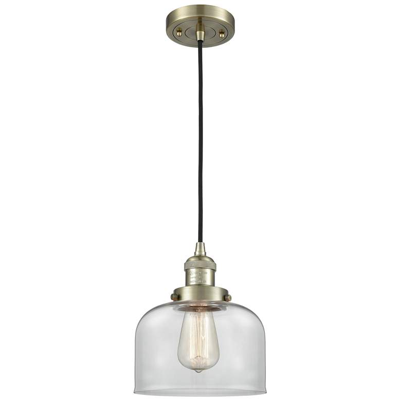 Image 1 Franklin Restoration Bell 8" LED Mini Pendant - Antique Brass - Clear
