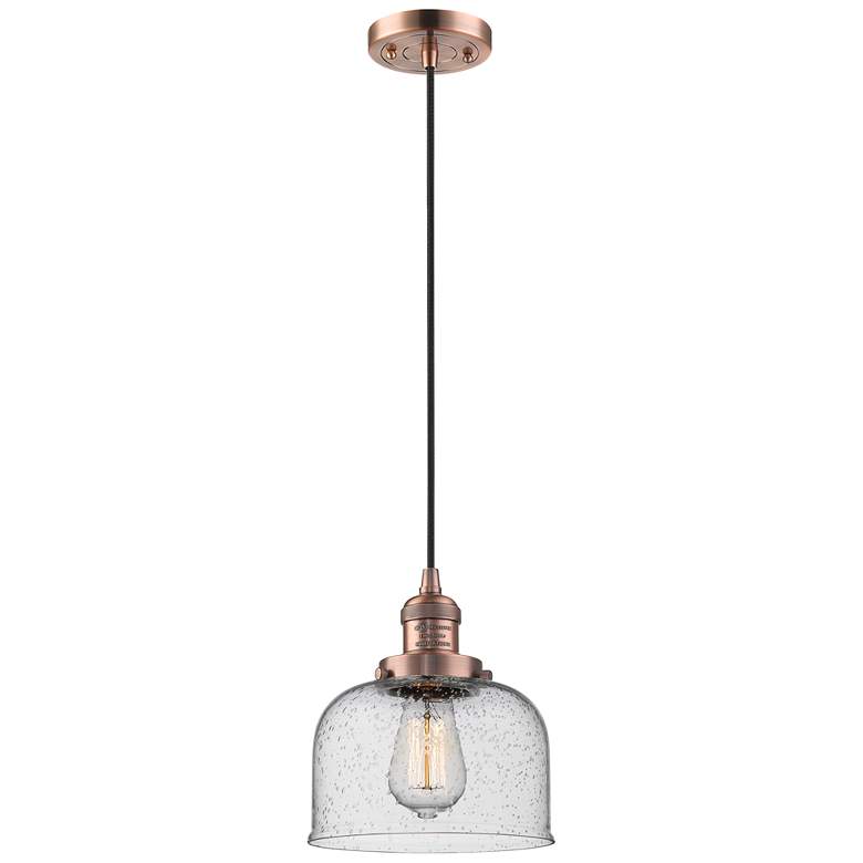 Image 1 Franklin Restoration Bell 8" LED Mini Pendant - Antique Copper - Seedy