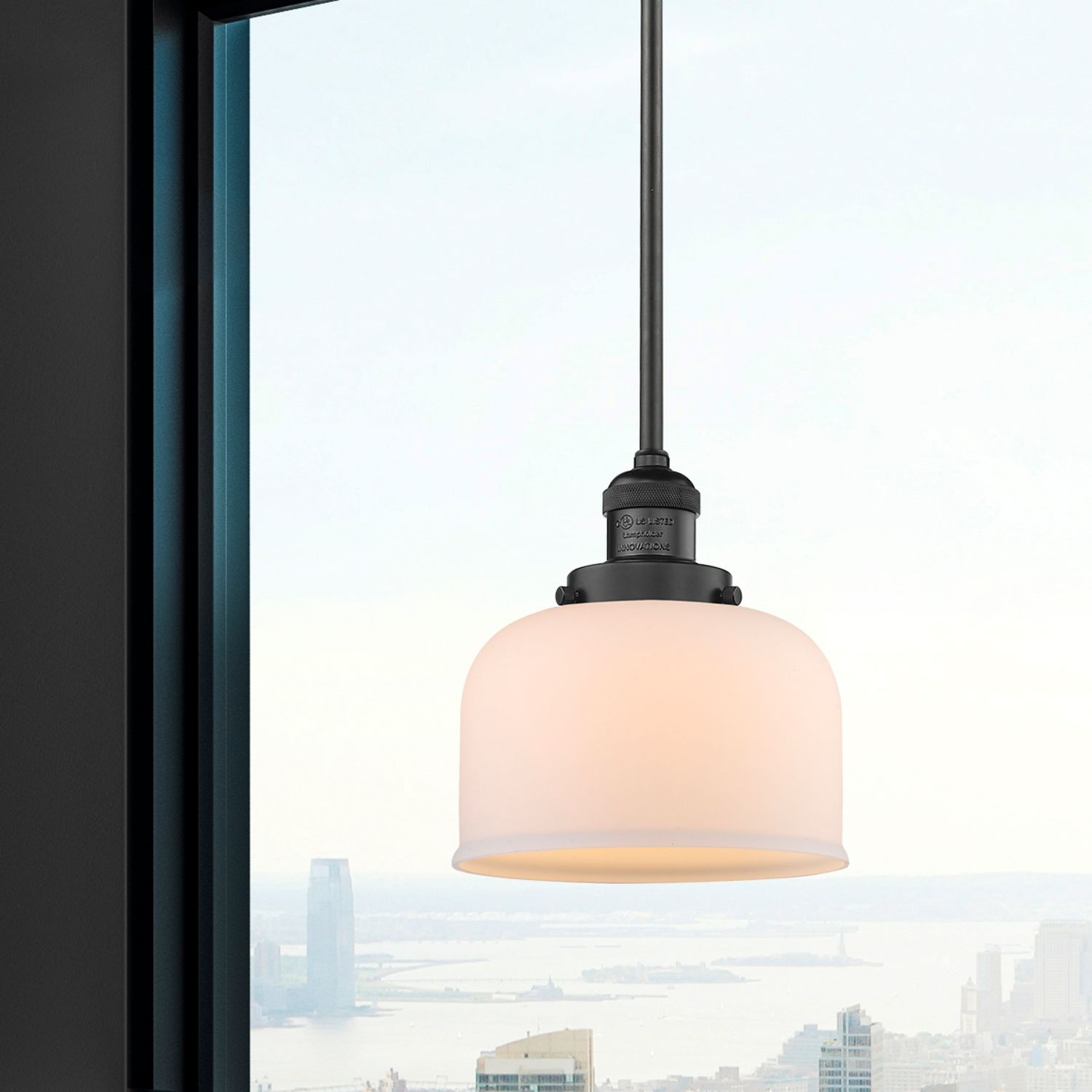 Franklin Restoration Bell 8" LED Mini Pendant - Matte Black - Matte Wh
