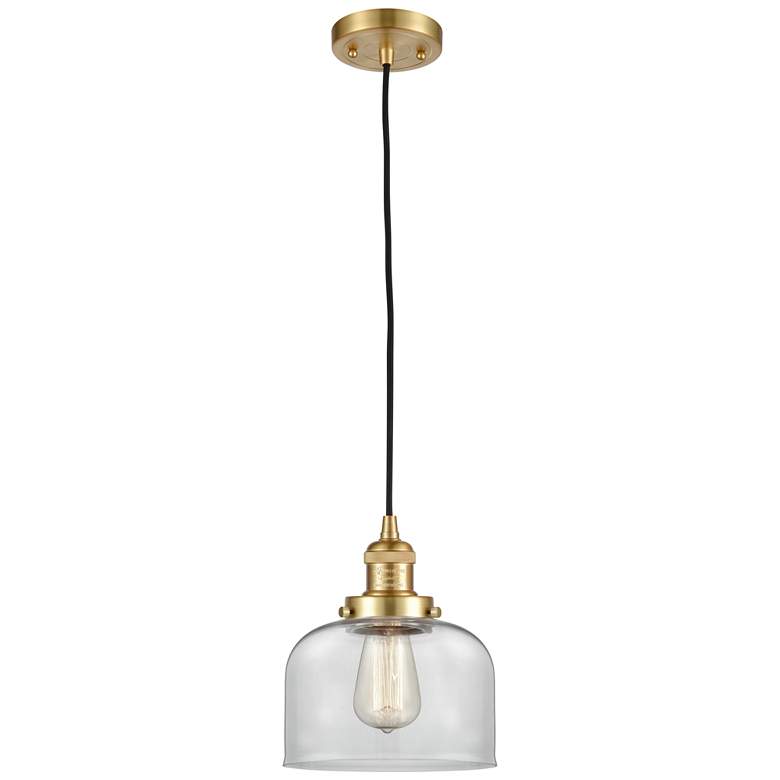 Image 1 Franklin Restoration Bell 8" LED Mini Pendant - Satin Gold - Clear Sha