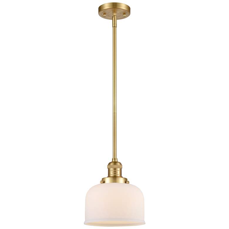 Image 1 Franklin Restoration Bell 8" LED Mini Pendant - Satin Gold - Matte Whi