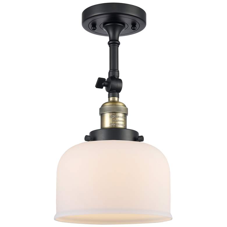 Image 1 Franklin Restoration Bell 8" LED Semi-Flush Mount - Black Brass - Whi