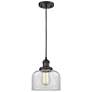 Franklin Restoration Bell 8" Matte Black Corded Mini Pendant w/ Clear
