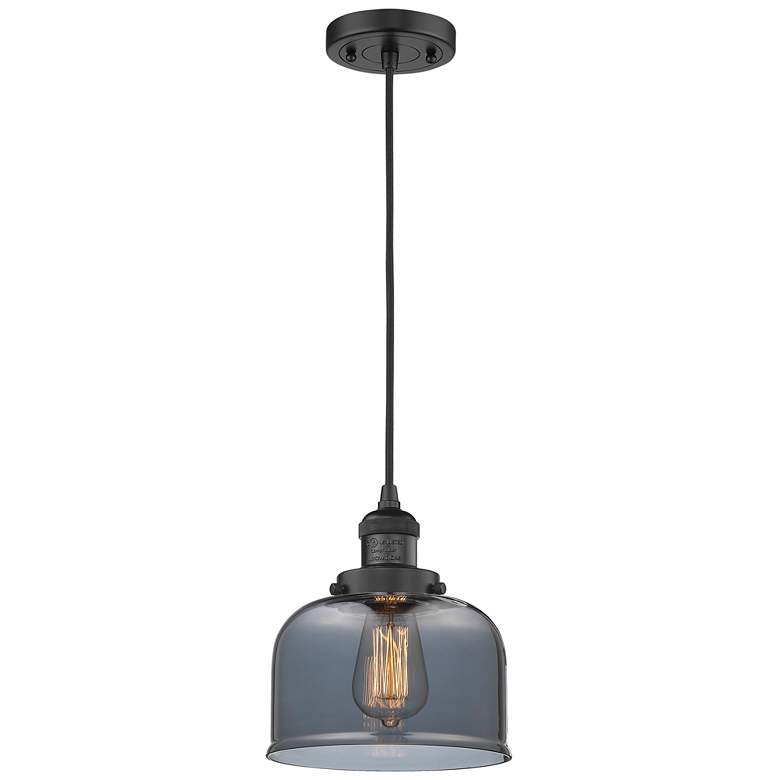 Image 1 Franklin Restoration Bell 8" Matte Black Corded Mini Pendant w/ Smoke