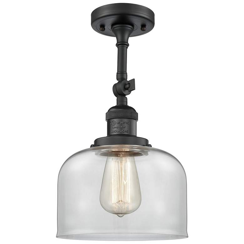 Image 1 Franklin Restoration Bell 8" Matte Black Semi Flush Mount w/ Clear Sha