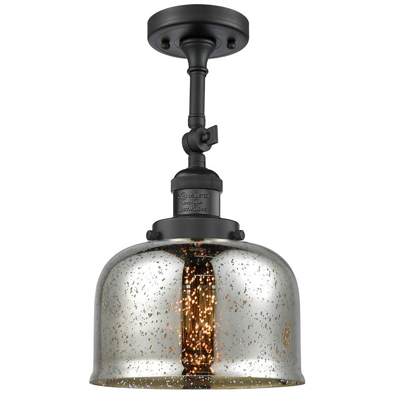 Image 1 Franklin Restoration Bell 8" Matte Black Semi Flush Mount w/ Mercury S