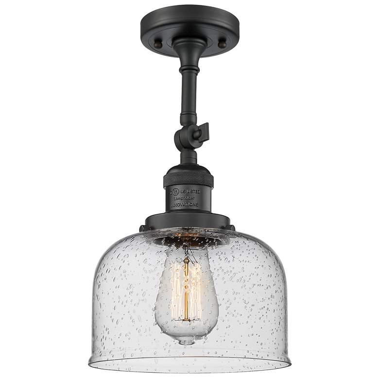 Image 1 Franklin Restoration Bell 8" Matte Black Semi Flush Mount w/ Seedy Sha