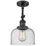 Franklin Restoration Bell 8" Matte Black Semi Flush Mount w/ Seedy Sha