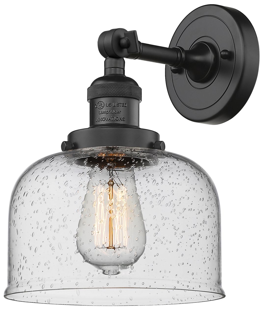 Image 3 Franklin Restoration Bell 8" Matte Black Semi Flush Mount w/ Seedy Sha more views