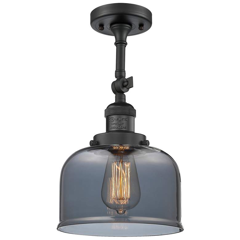 Image 1 Franklin Restoration Bell 8" Matte Black Semi Flush Mount w/ Smoke Sha