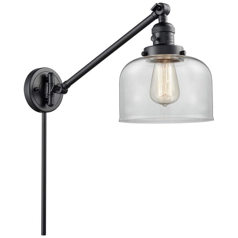Image 1 Franklin Restoration Bell 8" Matte Black Swing Arm w/ Clear Shade