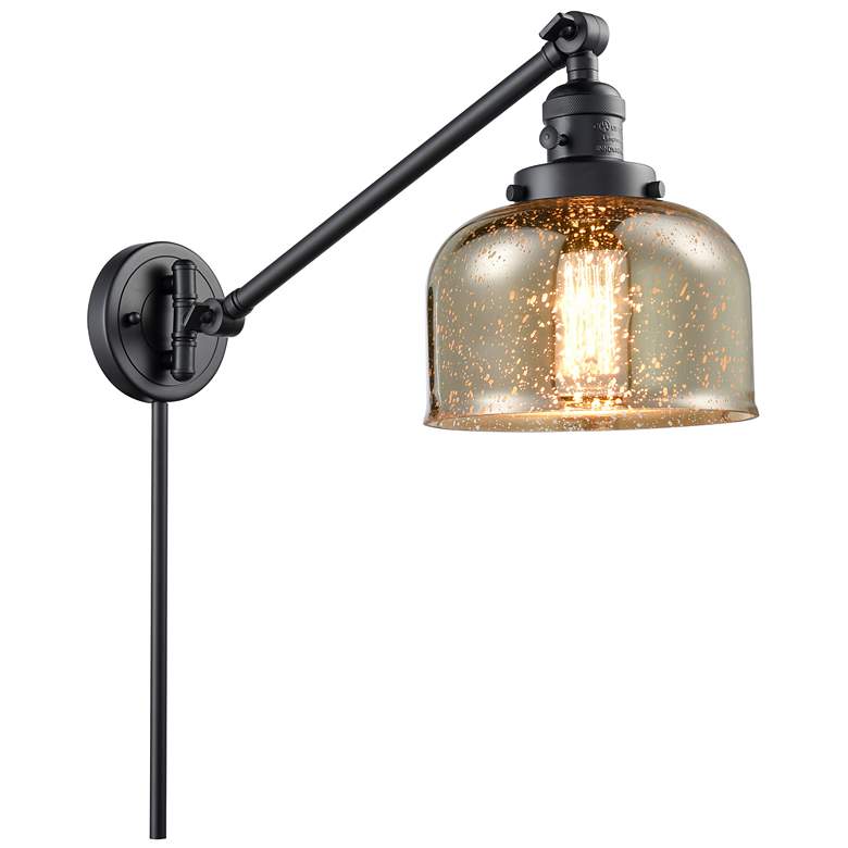 Image 1 Franklin Restoration Bell 8" Matte Black Swing Arm w/ Mercury Shade