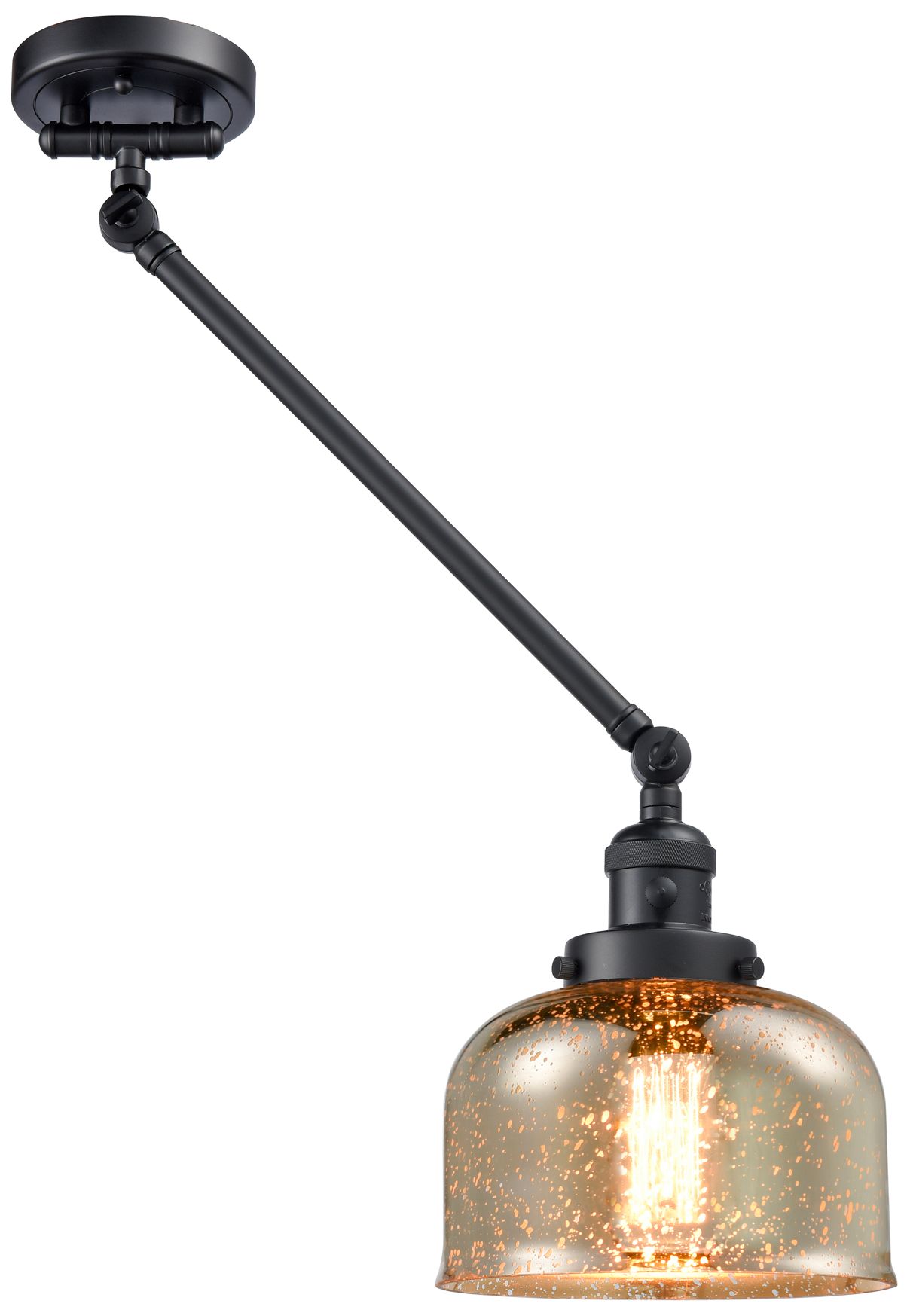 Image 2 Franklin Restoration Bell 8" Matte Black Swing Arm w/ Mercury Shade more views