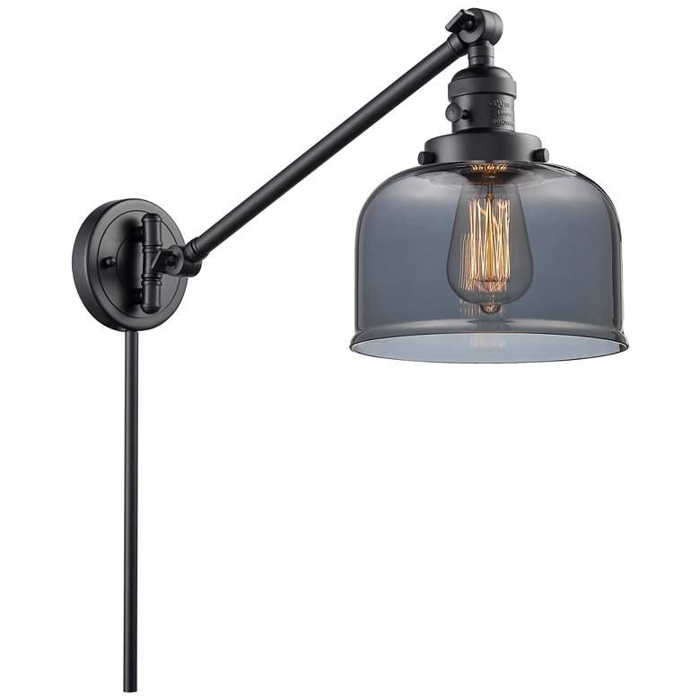 Image 1 Franklin Restoration Bell 8" Matte Black Swing Arm w/ Plated Smoke Sha