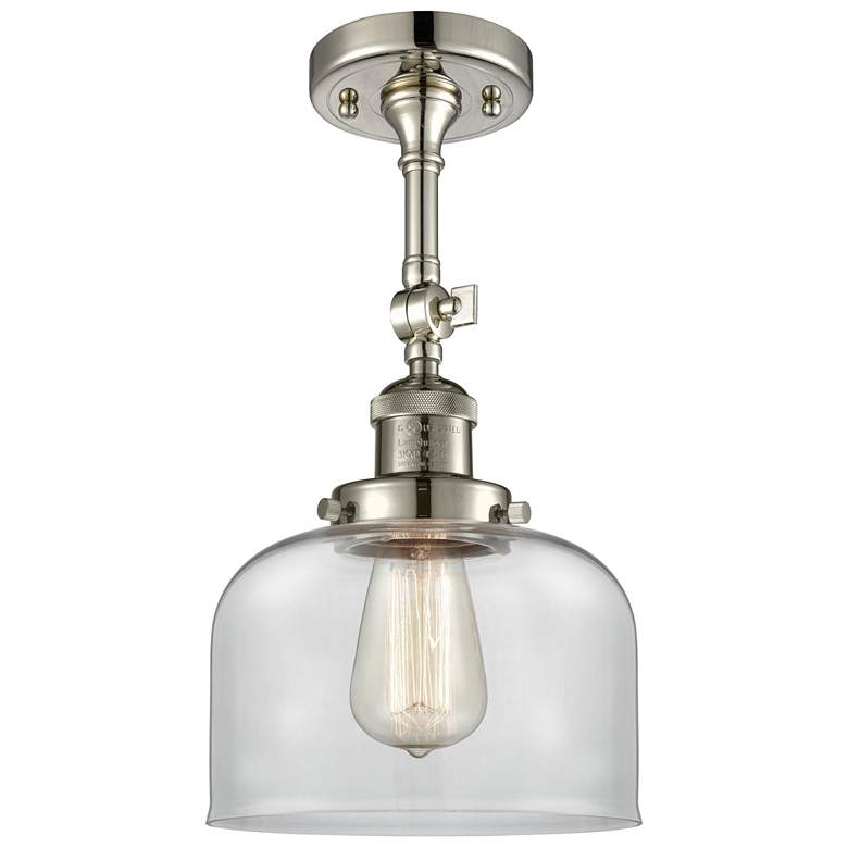 Image 1 Franklin Restoration Bell 8" Polished Nickel Semi Flush w/ Clear Shade