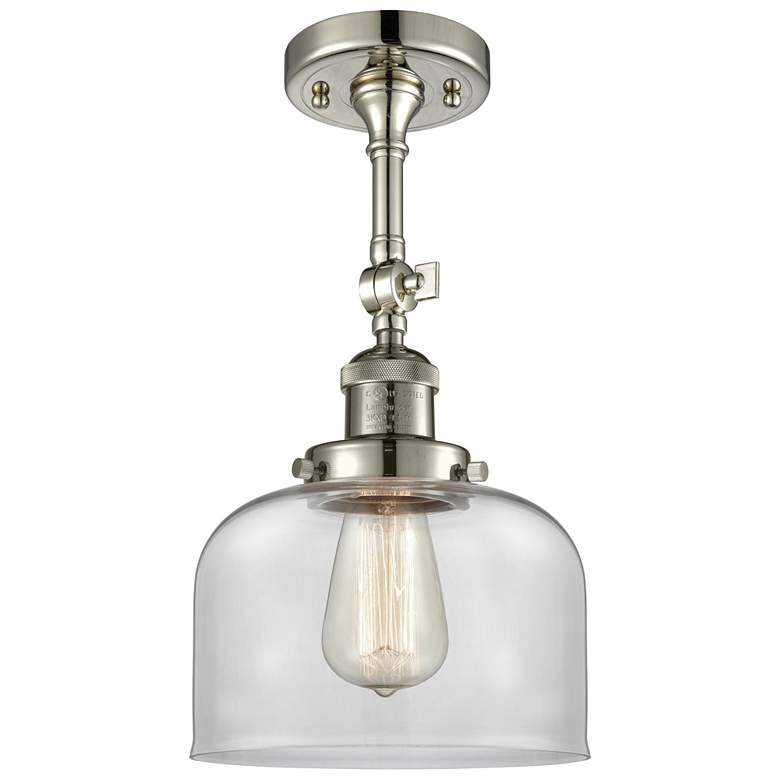 Image 1 Franklin Restoration Bell 8 inch Polished Nickel Semi Flush w/ Clear Shade