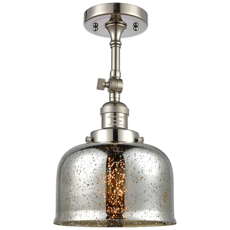 Image 1 Franklin Restoration Bell 8" Polished Nickel Semi Flush w/ Mercury Sha