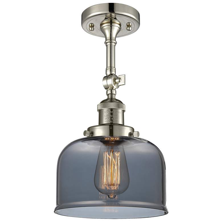 Image 1 Franklin Restoration Bell 8" Polished Nickel Semi Flush w/ Smoke Shade