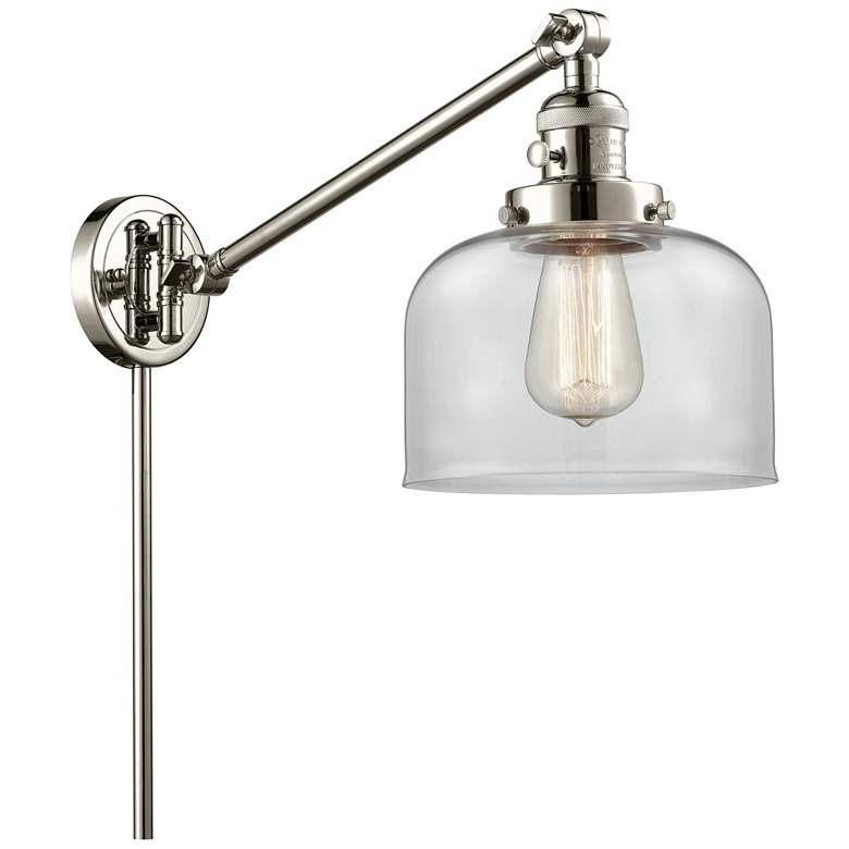 Image 1 Franklin Restoration Bell 8" Polished Nickel Swing Arm w/ Clear Shade