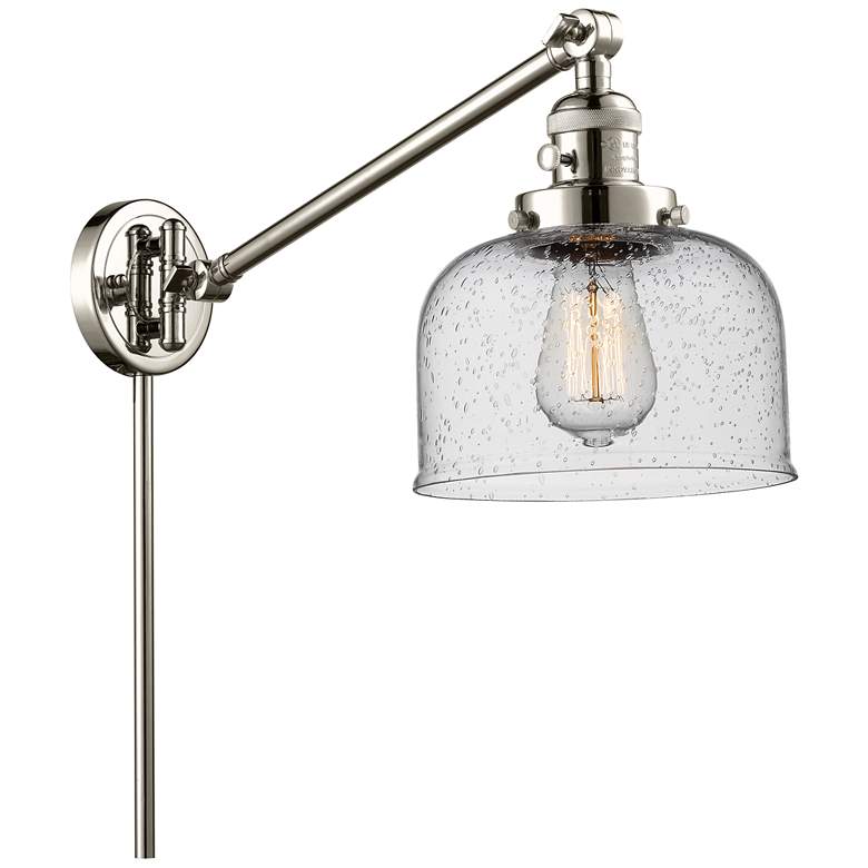 Image 1 Franklin Restoration Bell 8" Polished Nickel Swing Arm w/ Seedy Shade