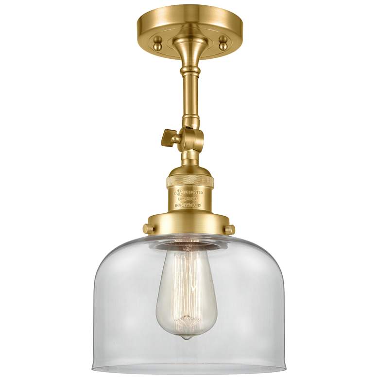 Image 1 Franklin Restoration Bell 8" Satin Gold Semi Flush Mount w/ Clear Shad