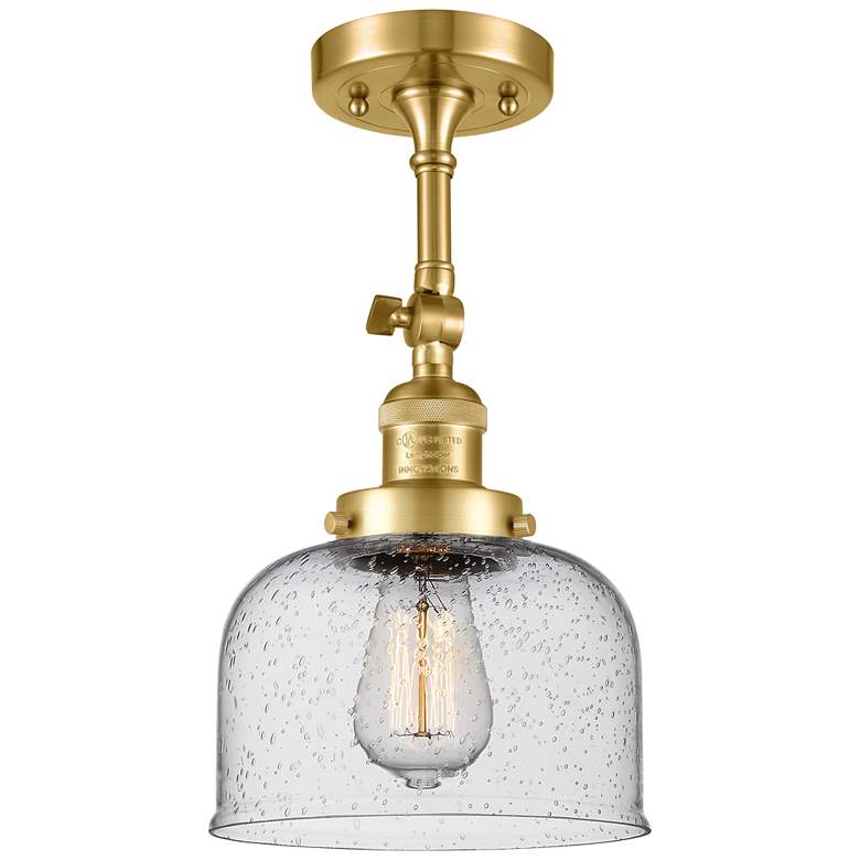 Image 1 Franklin Restoration Bell 8" Satin Gold Semi Flush Mount w/ Seedy Shad