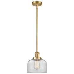 Franklin Restoration Bell 8" Satin Gold Stemmed Mini Pendant w/ Clear