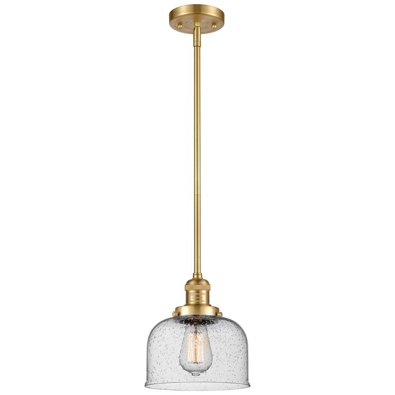 Image 1 Franklin Restoration Bell 8" Satin Gold Stemmed Mini Pendant w/ Seedy