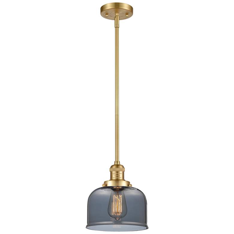 Image 1 Franklin Restoration Bell 8" Satin Gold Stemmed Mini Pendant w/ Smoke