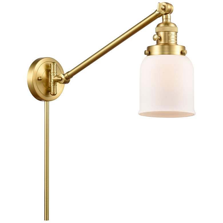Image 1 Franklin Restoration Bell 8" Satin Gold Swing Arm w/ Matte White Shade