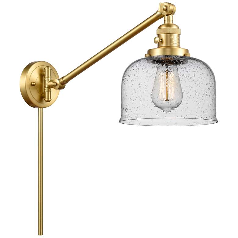 Image 1 Franklin Restoration Bell 8" Satin Gold Swing Arm w/ Seedy Shade