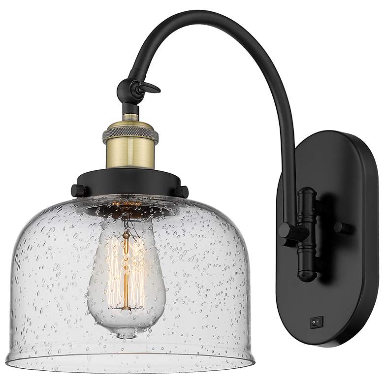 Image 1 Franklin Restoration Bell 8" Seedy Shade Black Brass Incandescent Scon