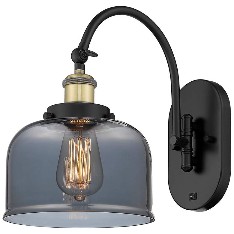 Image 1 Franklin Restoration Bell 8" Smoke Shade Black Brass Incandescent Scon