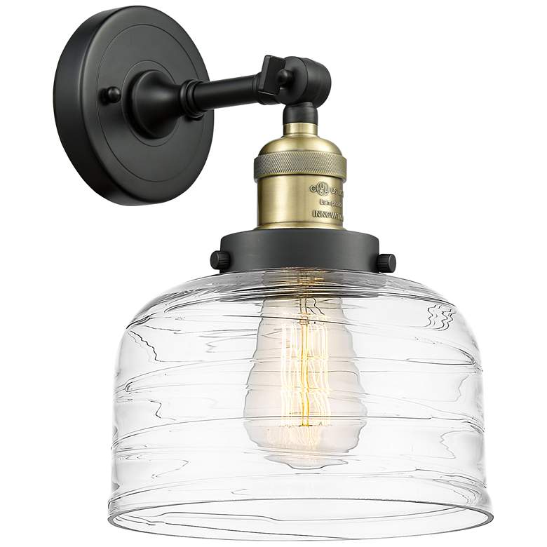 Image 1 Franklin Restoration Bell 8" Swirl Shade Black Brass Incandescent Scon