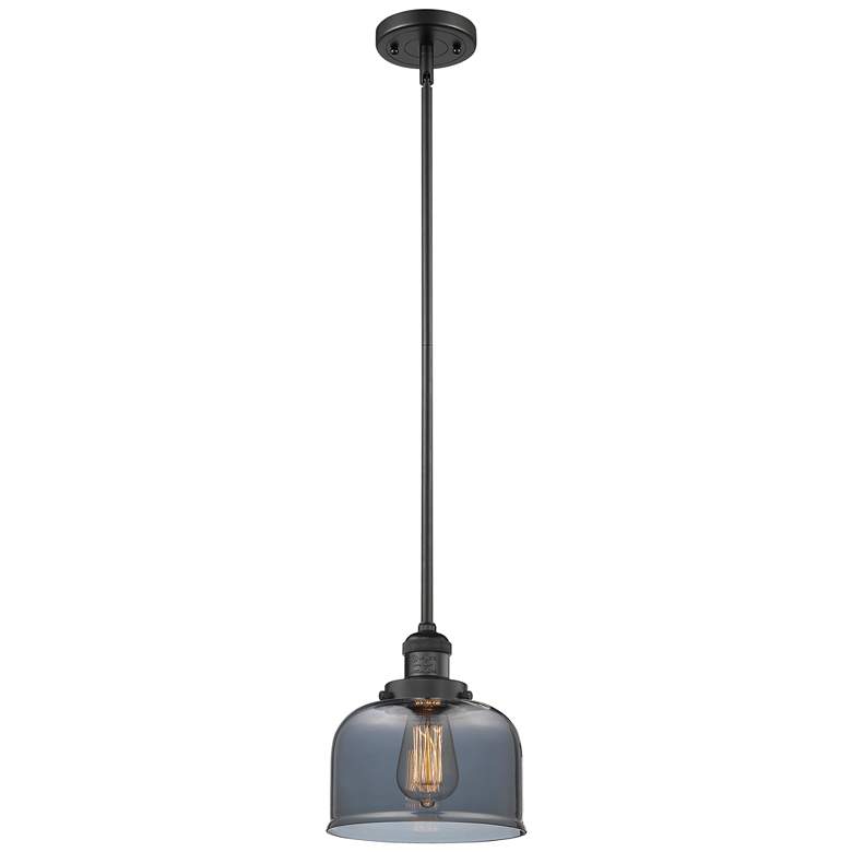 Image 1 Franklin Restoration Bell 8" LED Mini Pendant - Matte Black - Plated Smoke