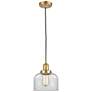 Franklin Restoration Bell 8" LED Mini Pendant - Satin Gold - Clear Shade