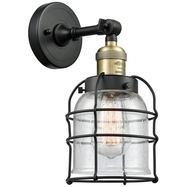 Image 1 Franklin Restoration Bell Cage 6" Black Antique Brass Sconce w/ Seedy