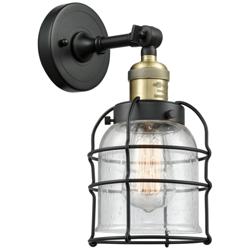 Franklin Restoration Bell Cage 6" Black Antique Brass Sconce w/ Seedy