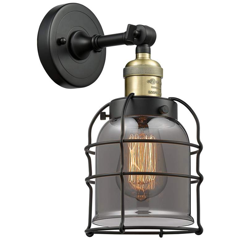 Image 1 Franklin Restoration Bell Cage 6" Black Antique Brass Sconce w/ Smoke