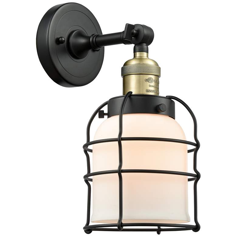 Image 1 Franklin Restoration Bell Cage 6" Black Antique Brass Sconce w/ White