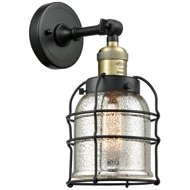 Image 1 Franklin Restoration Bell Cage 6 inch Black Brass Sconce w/ Mercury Shade